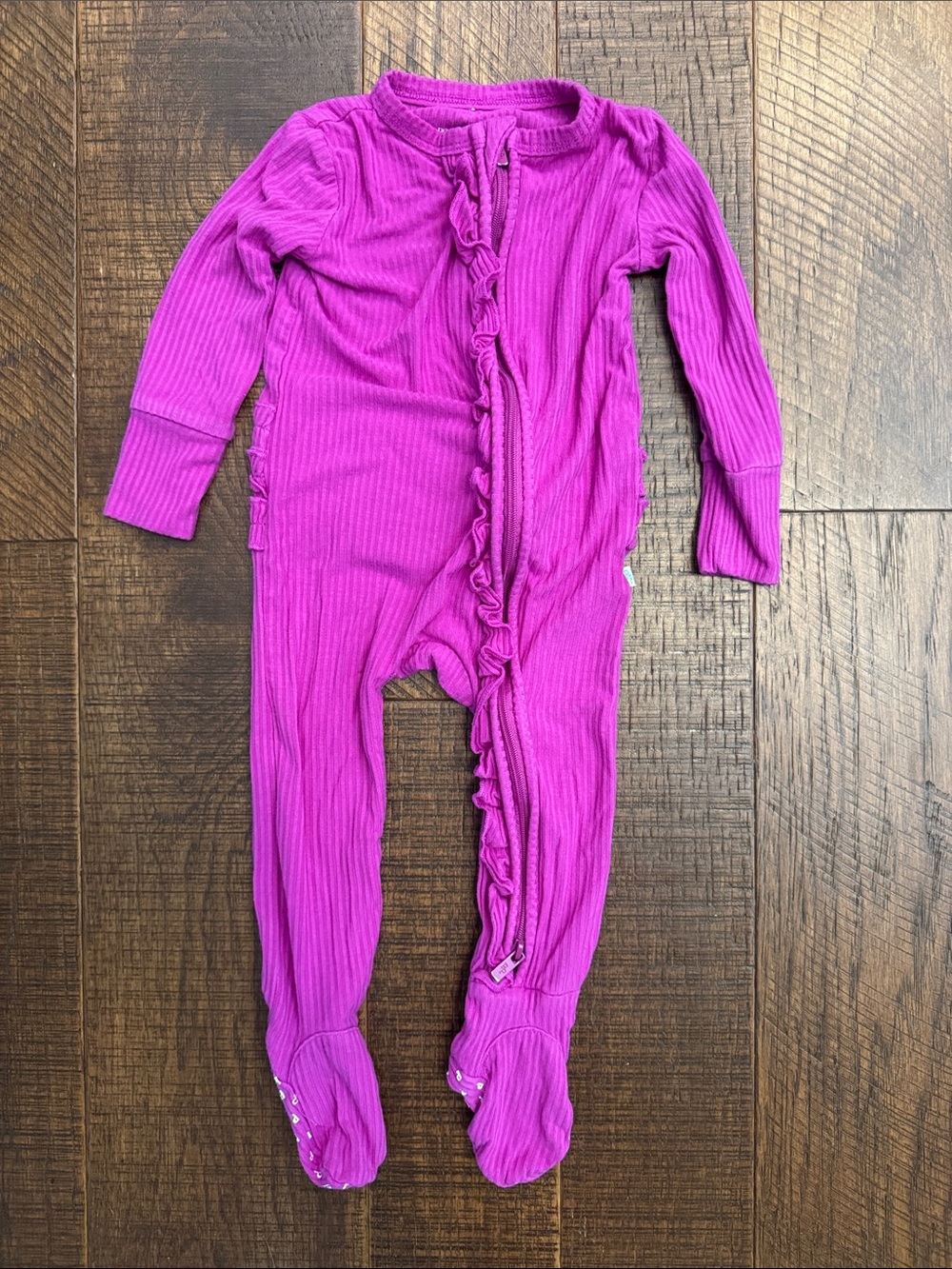 Posh Peanut Solid Ribbed Footie Riffled Zippered One Piece